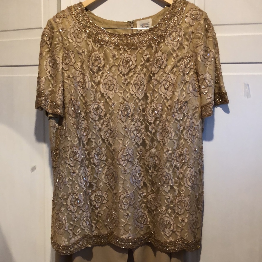 Candlelight Champagne Elegant Sequin Top and Pants Set 20W - Picture 2 of 10